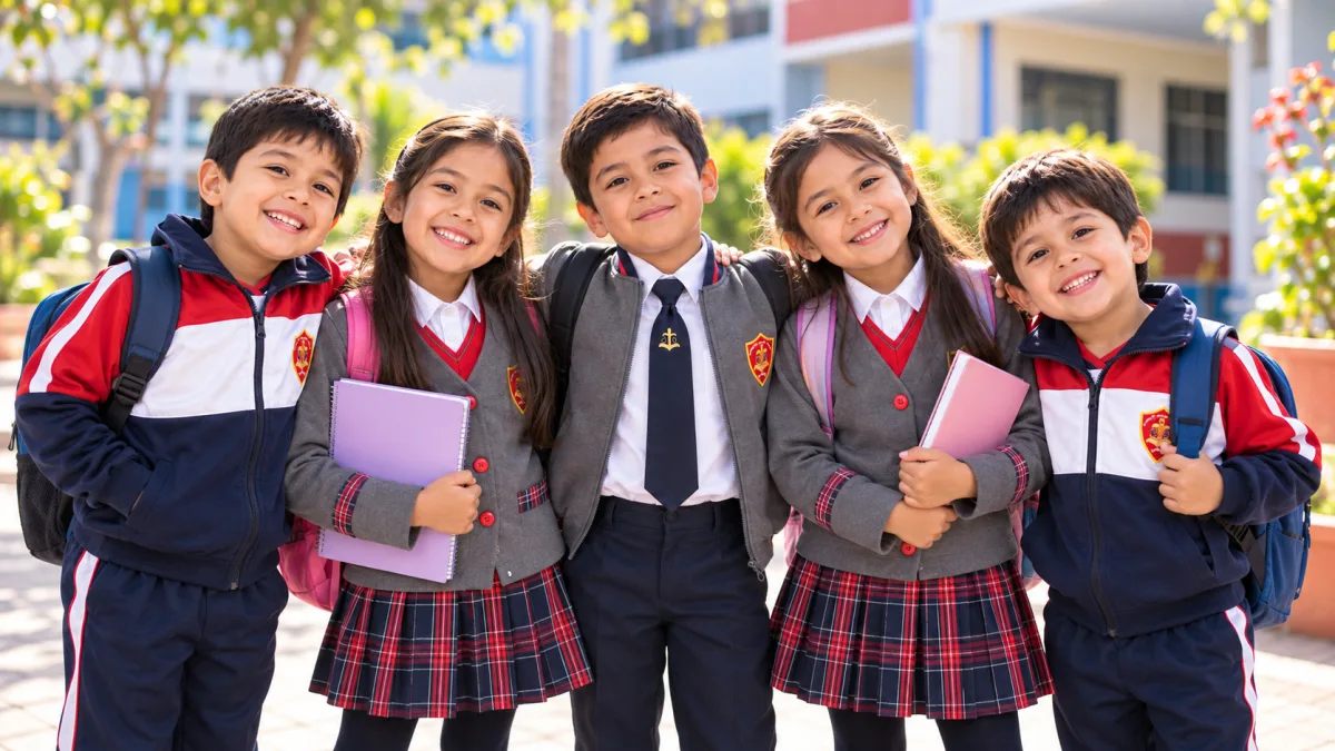 Estudiantes de Cusi Cusi sonriendo en el patio del colegio